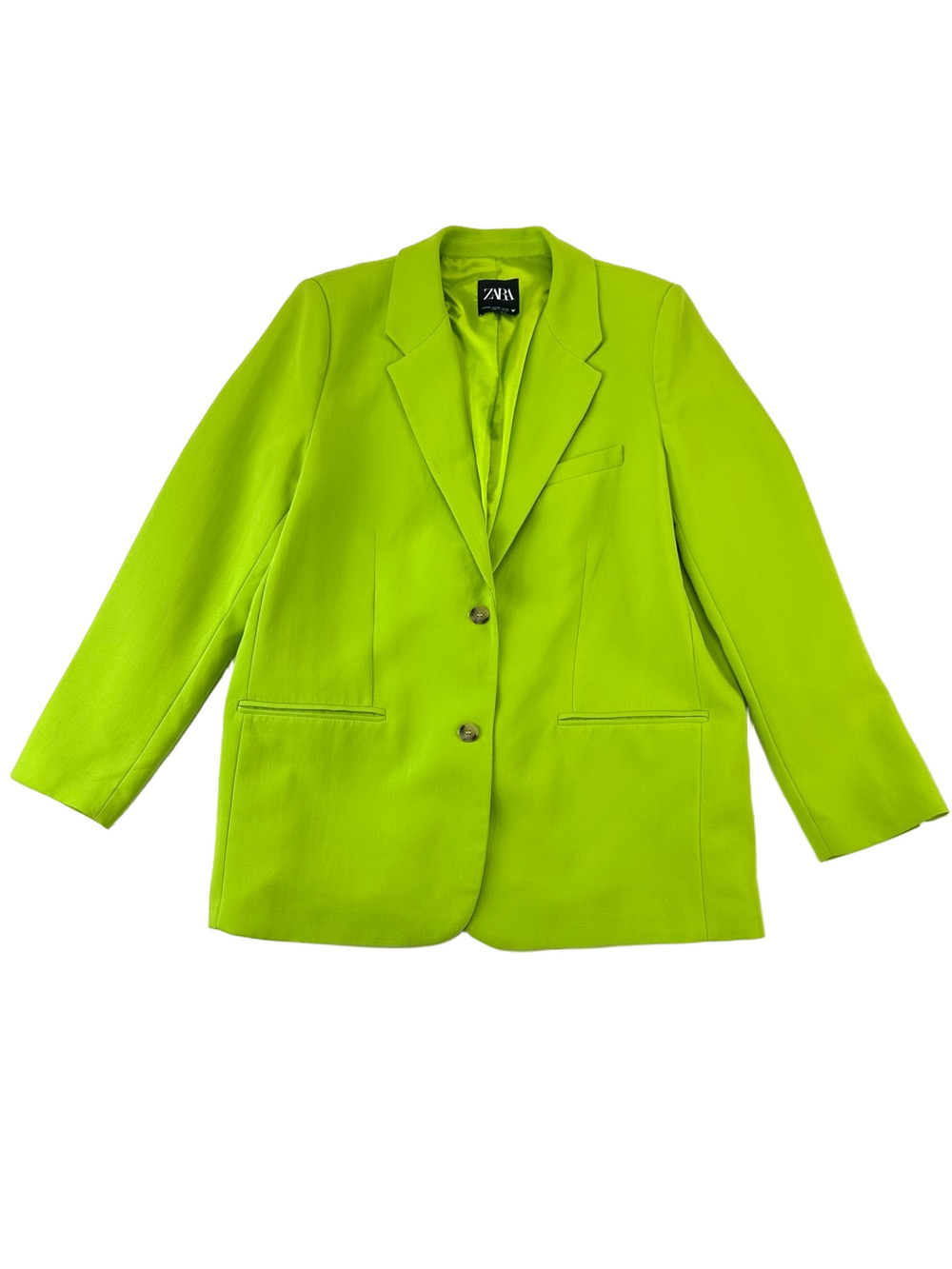 Zara Lime Green Lyocell Blend Blazer XXL Lined Two Button Statement Dopamine